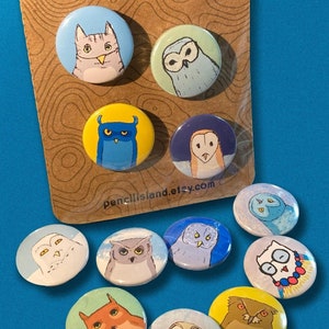 Owl Mugshots 1&quot; Pinback Buttons - A Rogues&#39; Gallery of Tiny Raptors