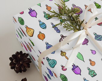 Vintage Christmas Ornament Gift Wrap - 3 Sheets 28.75″ × 19.75″