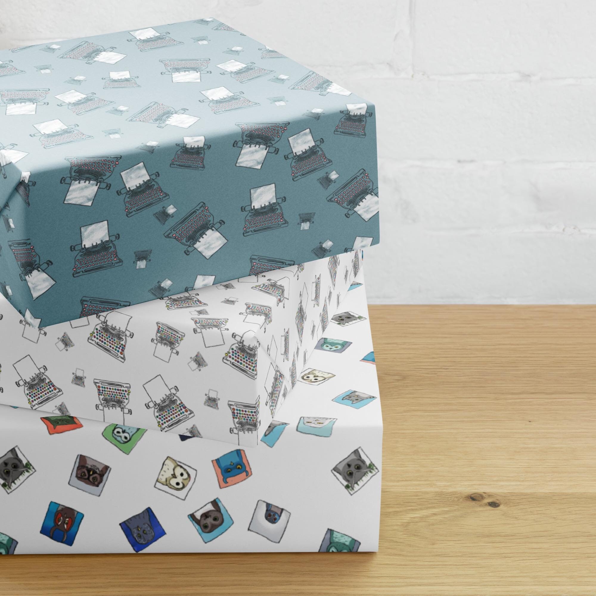 Sketchy Typewriter Owl Holiday Wrapping Paper