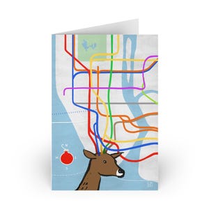 Carte du métro renne de Noël, cartes de voeux, cartes de vœux, papeterie de Noël, cartes de correspondance de fête, cartes de remerciement d'hiver