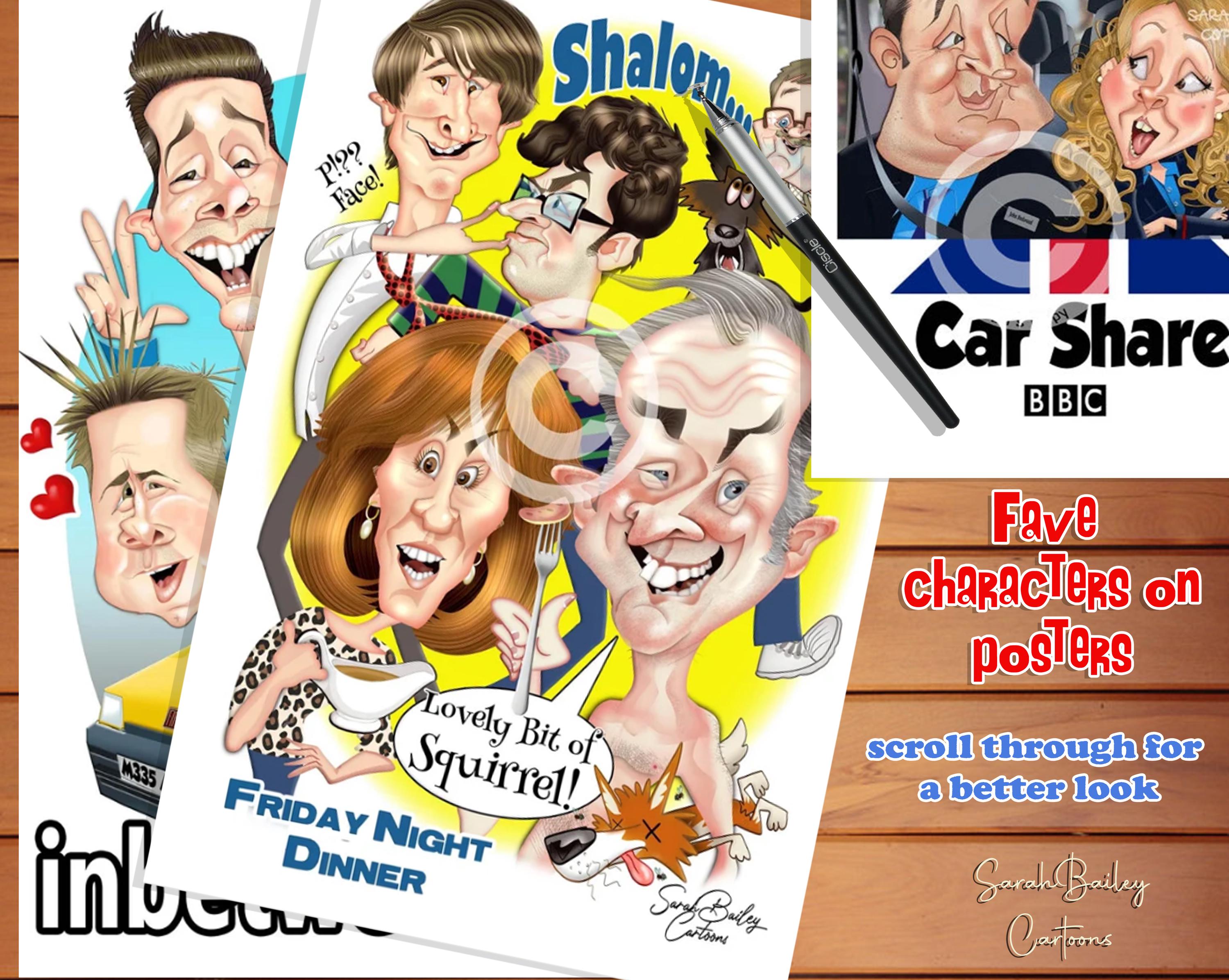 Sitcom Cartoons including Car Share, Inbetweeners, Friday Night Dinner and This Country