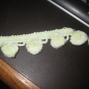 Pom Pom Fringe Lt. Celadon Green 1 3/8&quot; Pompoms every 2&quot; 100% Cotton by the 12 yard piece