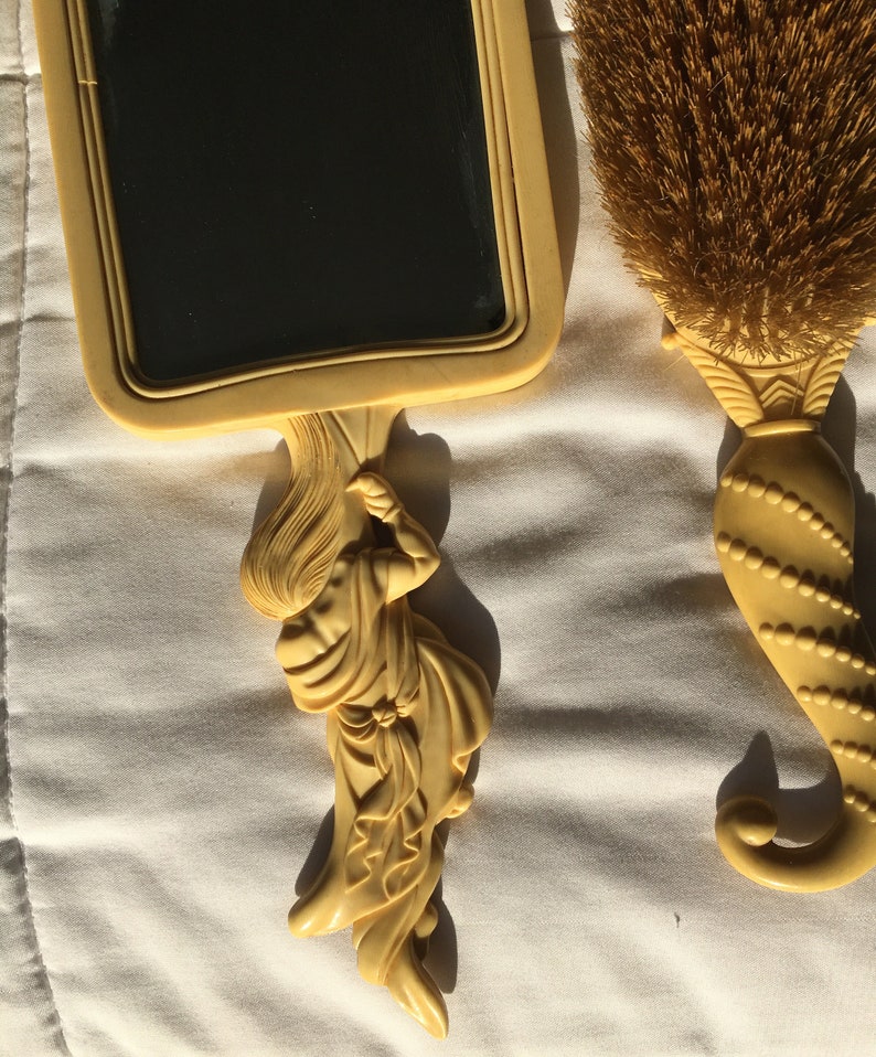 Figural Mirror /& Brush Set vintage