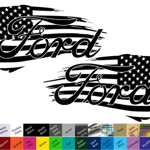 Pair of Ford tattered american flag decals single color ready to apply high quality