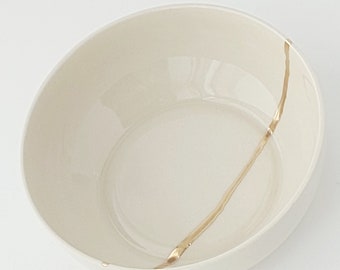 Ciotola in ceramica, ciotola per zuppa e insalata, ceramica bianca e oro, stoviglie minimaliste, regalo di Natale, stile boho chic, hygge.
