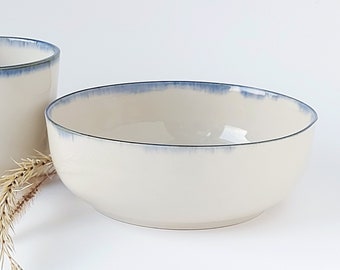 Ceramic bowl, breakfast bowl, soup bowl, blue and white dinnerware, minimalist pottery bowl, modern design, Hygge Boho chic