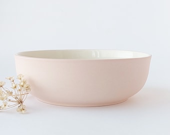 Handmade pink modern pottery bowl, breakfast bowl or soup bowl, pink and white dinnerware, minimalist bowl, modern design, Hygge Boho chic