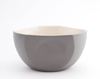 Ceramic bowl. Breakfast bowl. Slate gray. Minimalist decor. Design object. Contemporary shape. Boho chic