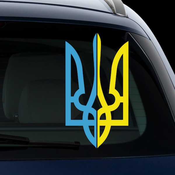 Ukraine Coat of Arms Tryzub Country Two Color Vinyl Decal Sticker Car Back Glass Bumper Stickers (U-06)