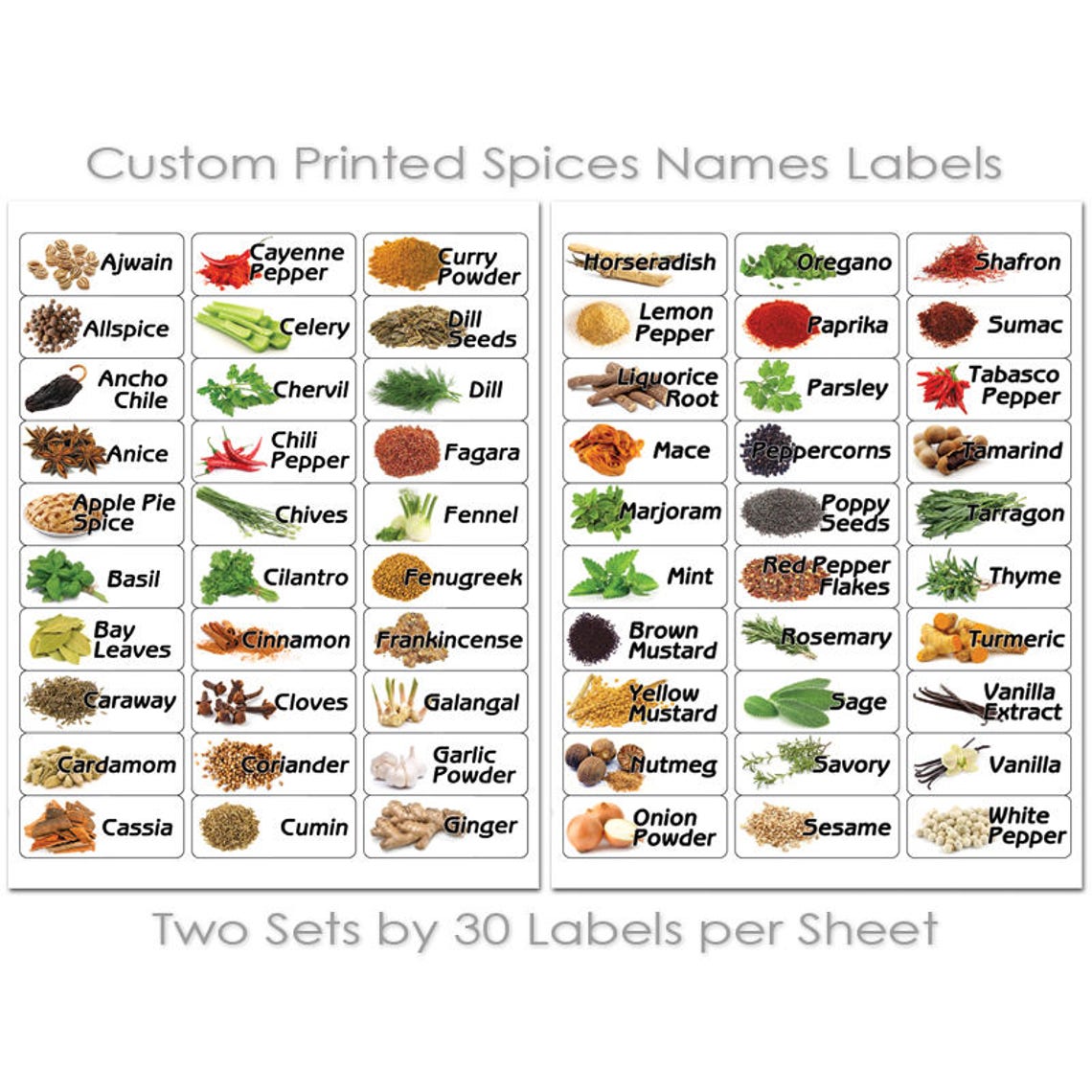 60 Spices labels / Custom Print Labels for Jars Bottles / 2 | Etsy