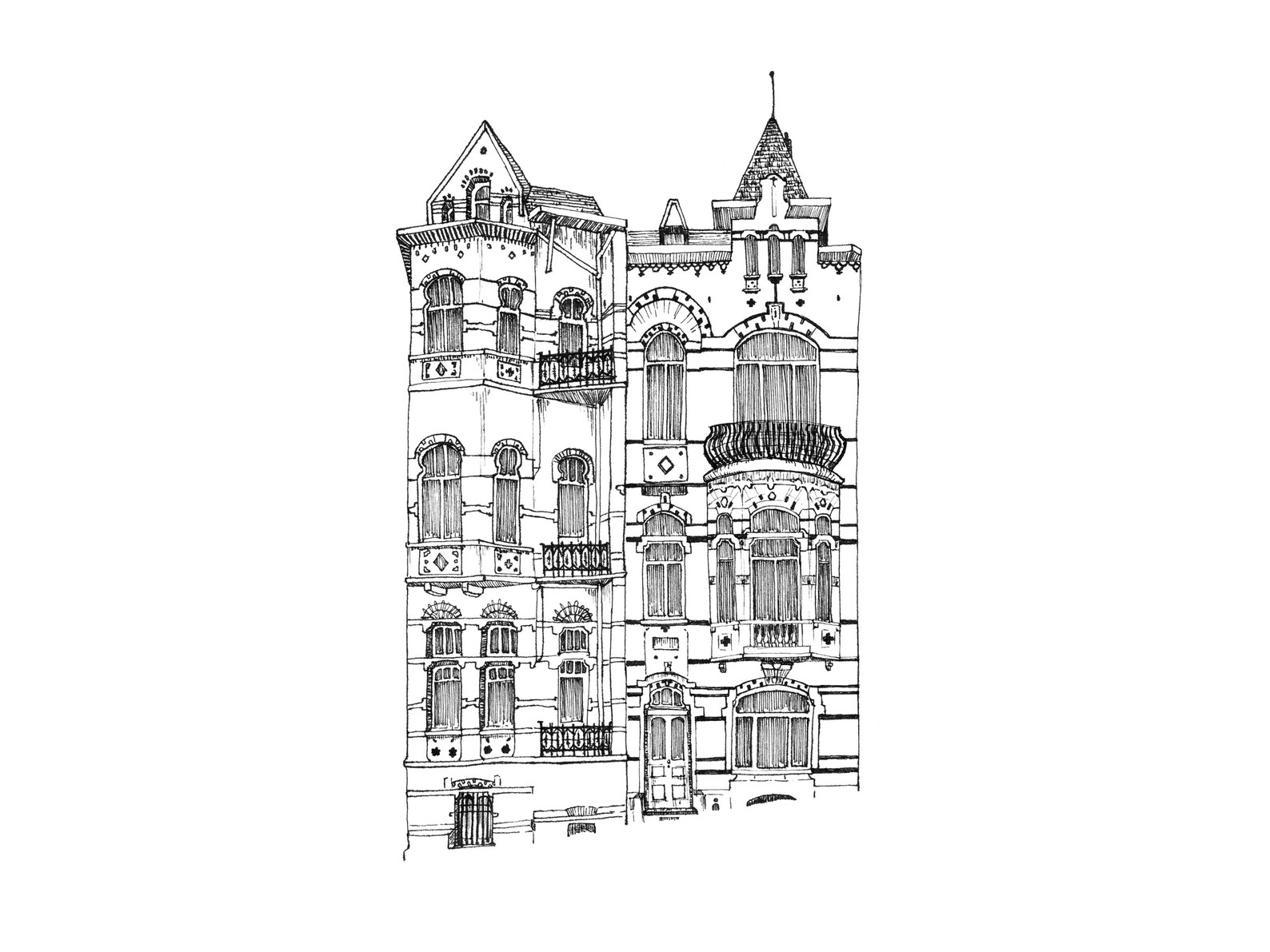 Art Nouveau House Facade Art Print Etsy