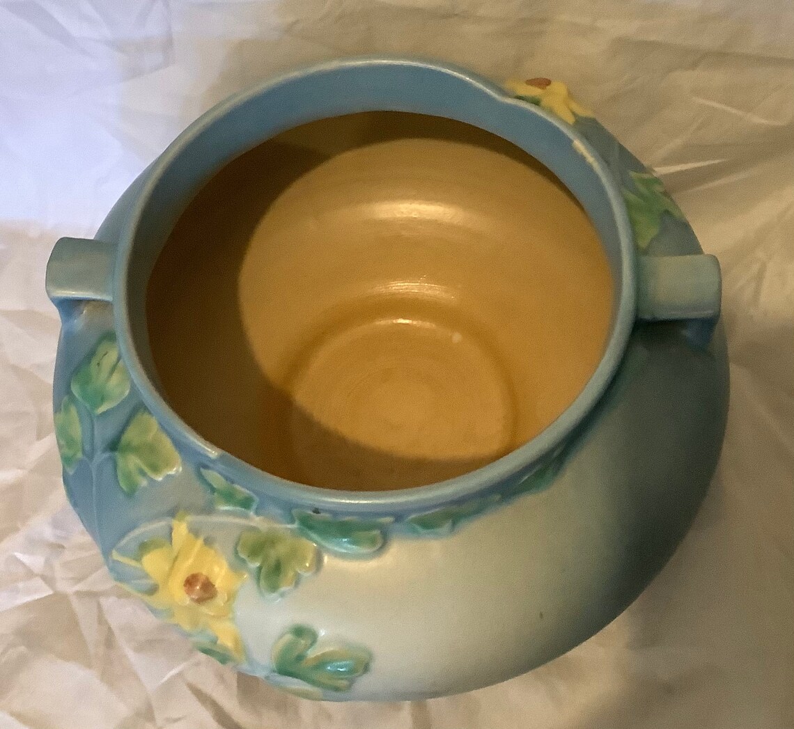 1 Roseville Pottery Blue Columbine 2 Handled 6 Jardiniere Etsy
