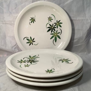 Set of 4 Vintage Wallace China Dinner Plates MCM Green Floral #10R 9 3/4”