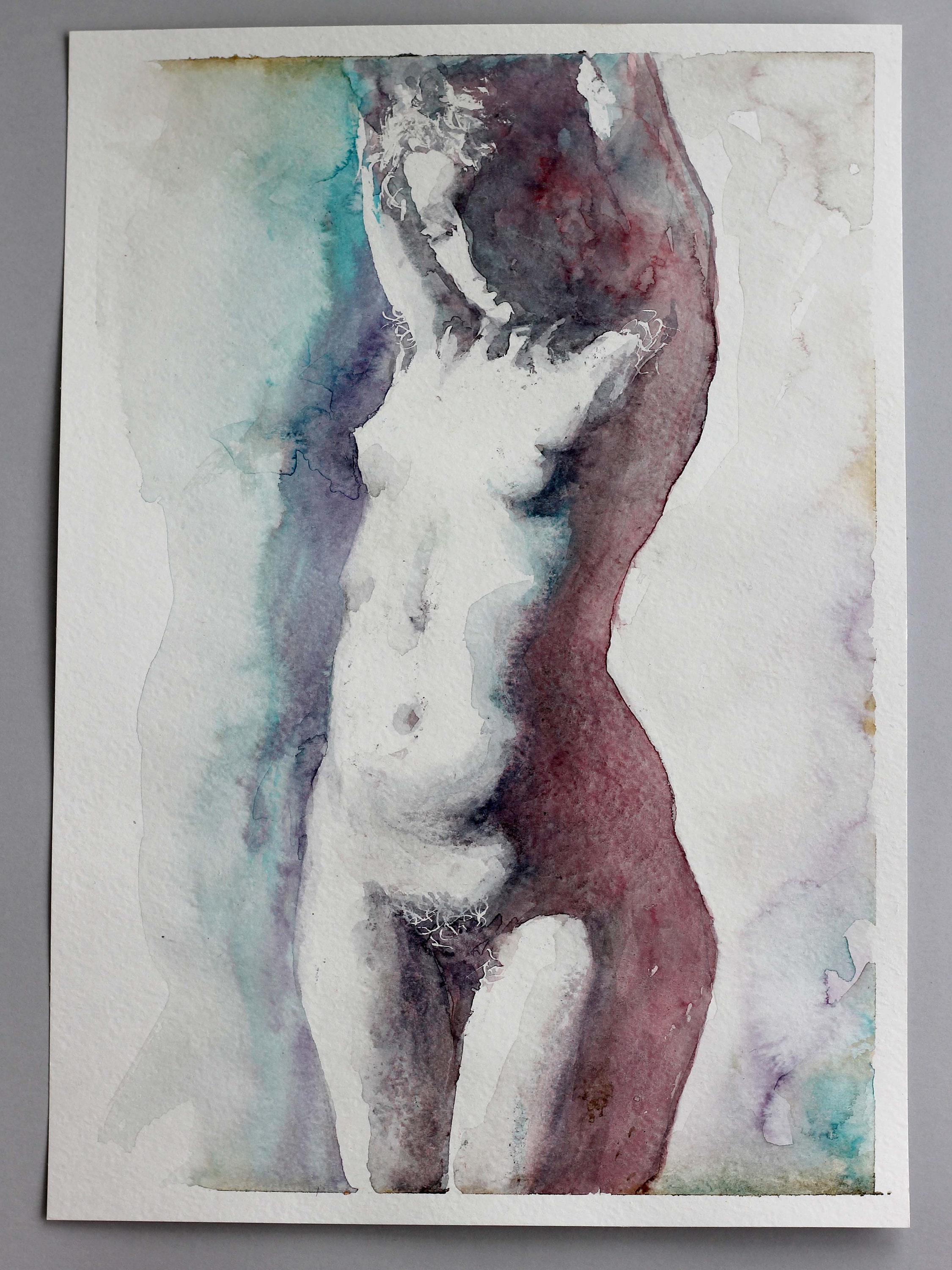 Nude Watercolor Painting Original Naked Woman Figure Aquarelle picture image