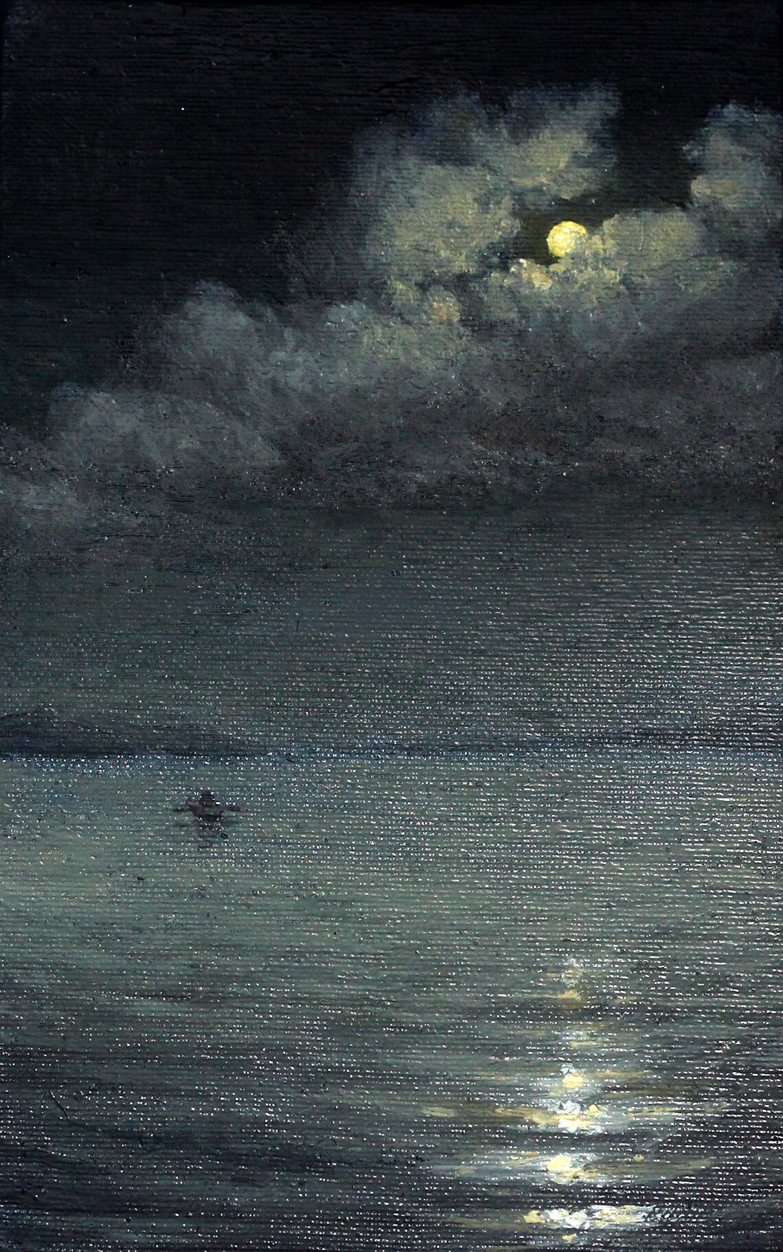 Oil Painting Night River Boat Full Moon Reflection on the Etsy