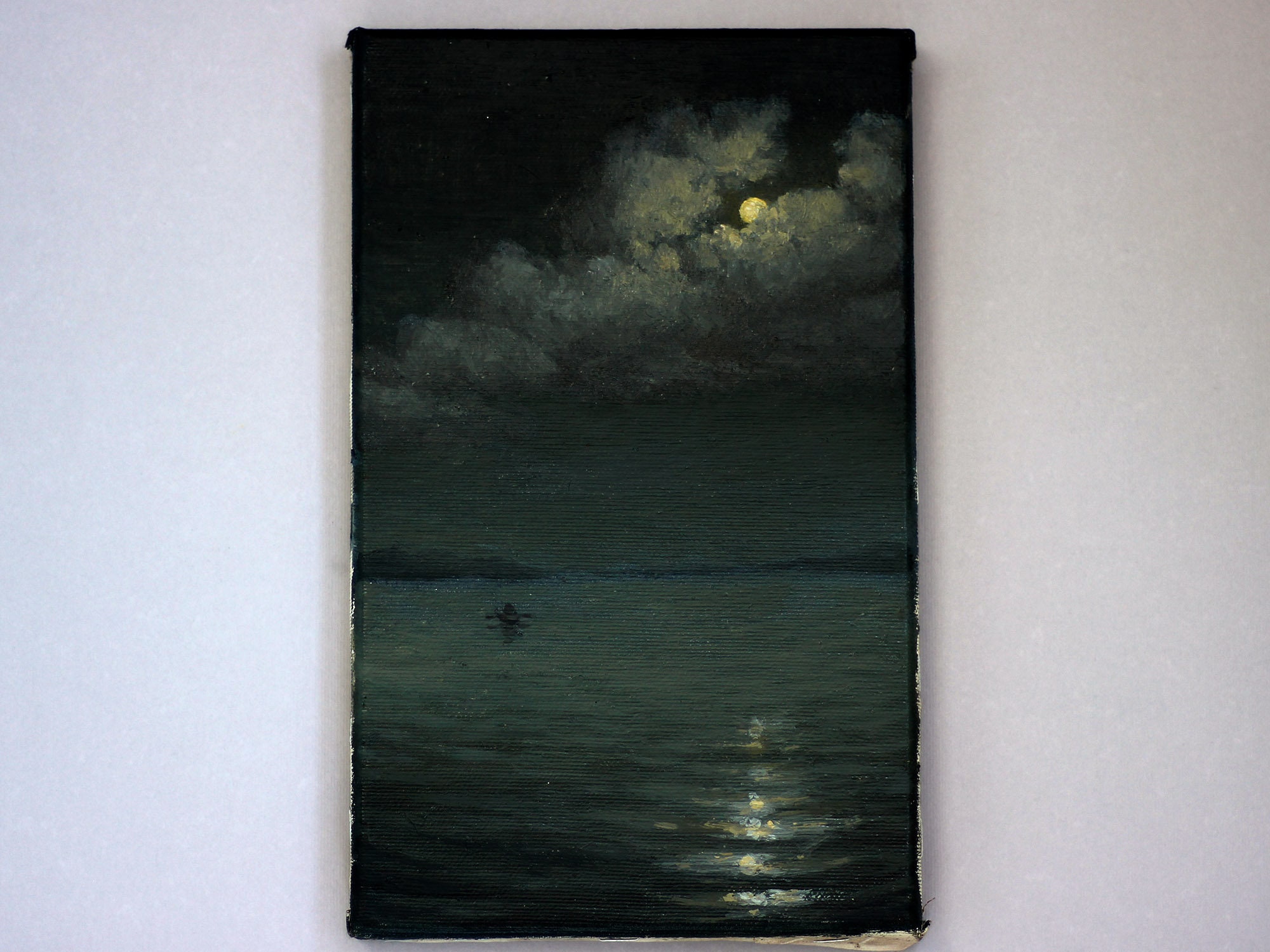 Oil Painting Night River Boat Full Moon Reflection on the - Etsy