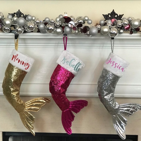 FAST FREE SHIPPING / Glitter Sequin Mermaid Tail Stocking / Personalized Stocking for Girls / Mermaid Christmas Stocking / Mermaid Gift