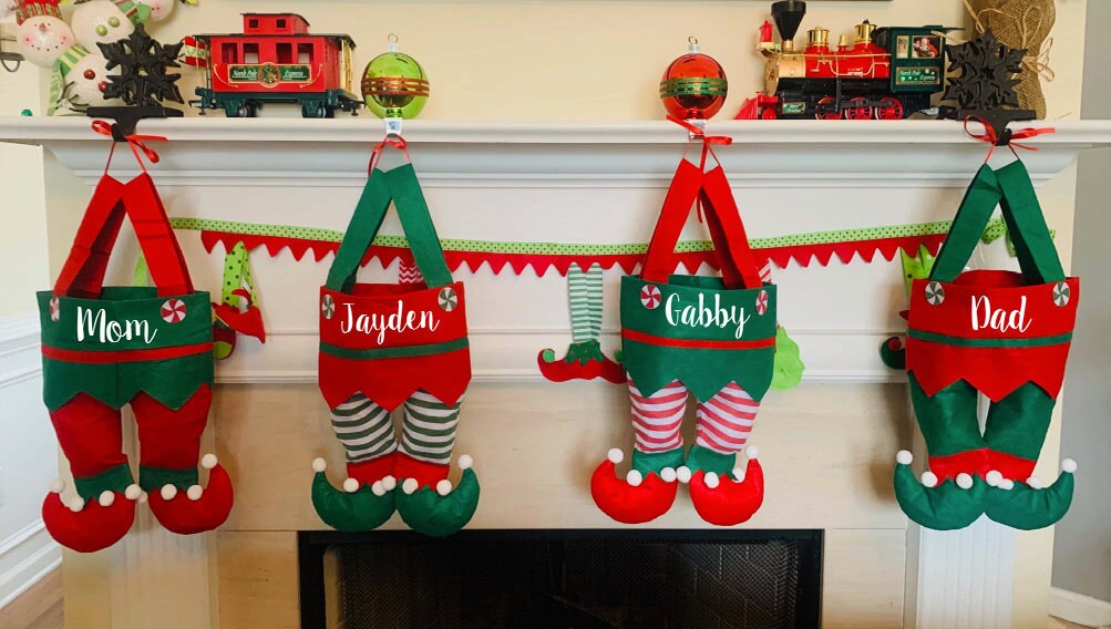 SHIPS NEXT DAY / Elf Family Stockings / Personalized Family Stockings / Elf Stockings / Matching Christmas Stockings / Family Stockings