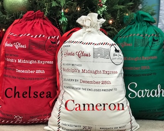 SHIPS NEXT DAY / Envelope Santa Sacks / Personalized Santa Mail Sacks / Christmas Gift Sacks / Santa Gift Bag / Special Delivery / Santa