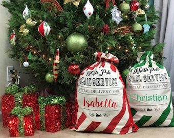 FAST FREE SHIPPING / Personalized Candy Cane Santa Sacks / Limited Quantity / Candy Cane Stripes / Christmas Gift Sacks / Santa Gift Bag