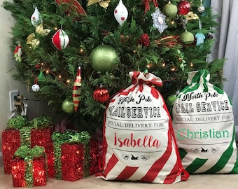 SHIPS NEXT DAY / Personalized Candy Cane Santa Sacks / Limited Quantity / Candy Cane Stripes / Christmas Gift Sacks / Santa Gift Bag