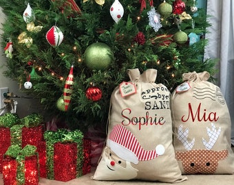 FAST FREE SHIPPING / Personalized Burlap Santa or Reindeer Sacks / Limited Quantity / Burlap Santa Sacks / Christmas Gift Sacks / Santa Bag