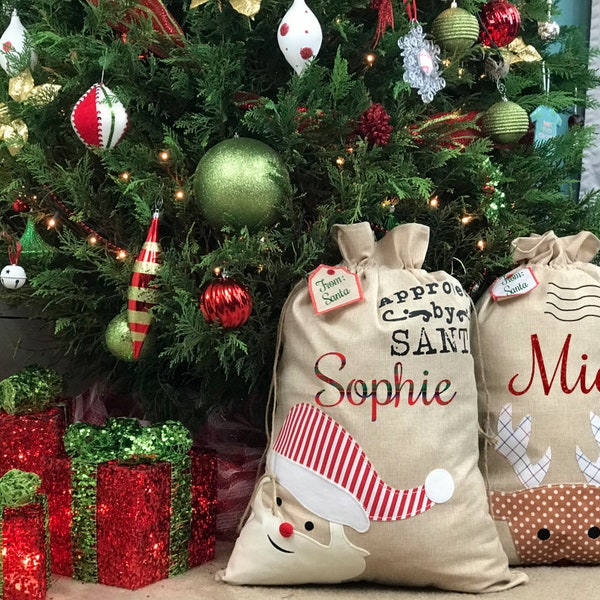 FAST FREE SHIPPING / Personalized Burlap Santa or Reindeer Sacks / Limited Quantity / Burlap Santa Sacks / Christmas Gift Sacks / Santa Bag