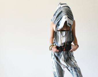 Tie-Dye Jumpsuit Hooded Boho festival jumpsuit, tie-dye overalls hooded dungarees festival Burning Man jumpsuit hooded overalls cotton