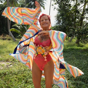 Festival Kimono Party Outfit Rainbow Kimono Pride Robe Funky Kimono Burning Man Outfit Party Outfit Burning Man style Summer Kimono