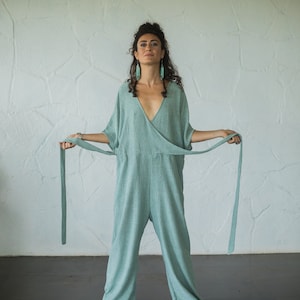 Raw Silk Wrap Jumpsuit Women/One Size Khadi Overalls/Women Loungewear/Plus Size Maxi Jumpsuit/Raw Silk Romper/Free Size Boho Jumpsuit image 6