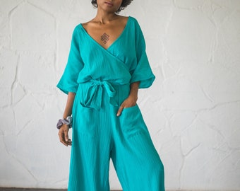 Wrap Jumpsuit Women/One Size Cotton Overalls/Cotton Loungewear/Goddess Jumpsuit/Women Romper/Free Size Boho Jumpsuit/Bohemian Jumpsuit