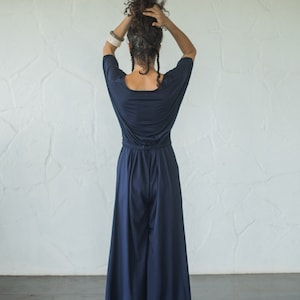 Organic Cotton Jersey Wrap Jumpsuit Women/One Size Jersey Overalls/Jersey overalls/Plus Size Maxi Jumpsuit/Free Size Navy Blue Boho Jumpsuit image 8