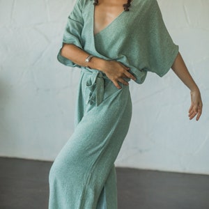 Raw Silk Wrap Jumpsuit Women/One Size Khadi Overalls/Women Loungewear/Plus Size Maxi Jumpsuit/Raw Silk Romper/Free Size Boho Jumpsuit image 5