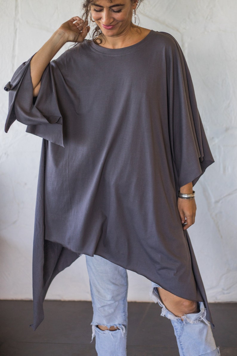 Organic Cotton Asymmetrical Oversize T-shirt Dress/Deconstructed Tshirt dress/One Size tshirt dress/Loose dress/Summer Dress/Free Size Dress image 10