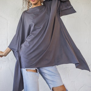 Organic Cotton Asymmetrical Oversize T-shirt Dress/Deconstructed Tshirt dress/One Size tshirt dress/Loose dress/Summer Dress/Free Size Dress image 9