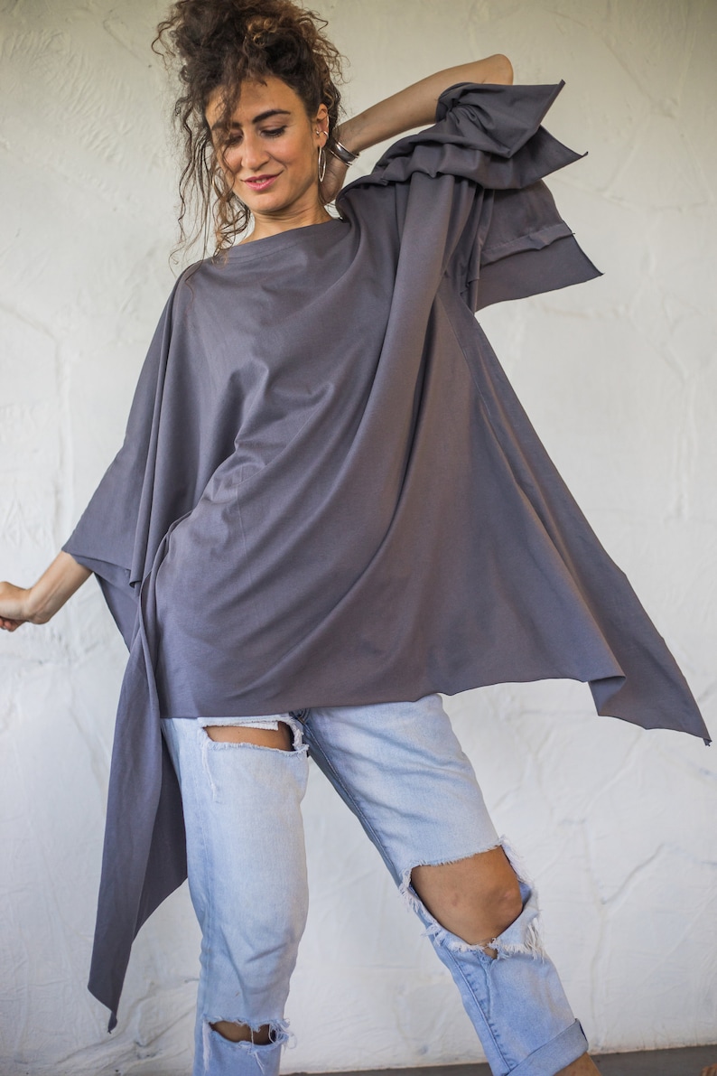 Organic Cotton Asymmetrical Oversize T-shirt Dress/Deconstructed Tshirt dress/One Size tshirt dress/Loose dress/Summer Dress/Free Size Dress image 9