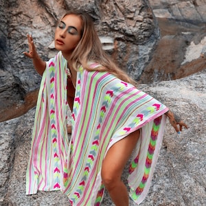Boho Poncho Kimono Bohemian Style Neon colours Tribal Poncho South American style kimono Tribal Shrug Tribal Print Kimono