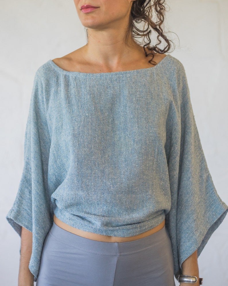 One Size Crop Top/Boho Crop Top/Boho Tee/Raw Silk Crop Top/Free Size Top/Mid Sleeve Blouse/Belted Top/Minimalist Crop top/One Size Shirt image 6