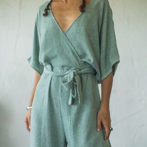 Organic Cotton Jersey Wrap Jumpsuit Women/One Size Jersey Overalls/Jersey overalls/Plus Size Maxi Jumpsuit/Free Size Navy Blue Boho Jumpsuit image 10