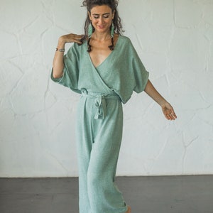 Raw Silk Wrap Jumpsuit Women/One Size Khadi Overalls/Women Loungewear/Plus Size Maxi Jumpsuit/Raw Silk Romper/Free Size Boho Jumpsuit image 1