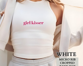 Lesbian Pride Shirt, Funny Girl Kisser Cropped Micro Rib Tank Top,LGBTQIA+ Feminist Sapphic Pride Party Crop Tank,Lesbian Pride Gift for Her