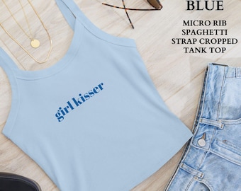 Lesbian Pride Shirt, Funny Girl Kisser Crop Spaghetti Strap Tank Top,LGBTQ Feminist Sapphic Pride Party Crop Tank,Lesbian Pride Gift for Her