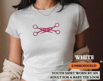 Lesbian Pride Baby Tee Shirt, Personalized EMBROIDERED Scissors Baby Tee, Minimalist Ballet Core Subtle Lesbian Pride Baby T, LGBTQ WLW Gift