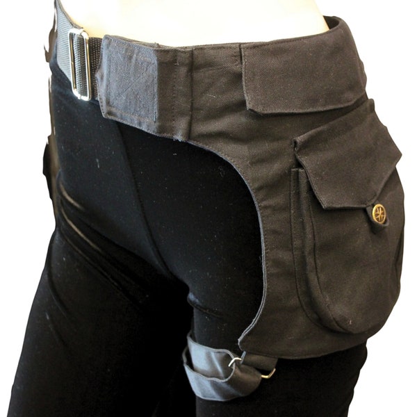 The VM Pocket Belt with Thigh Strap - Cotton Canvas Cosplay Belt, Renaissance Fair Belt Pouch, Cottage Core Festival Bag, Gift For Her + Him