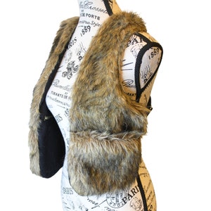 The VM Faux Fur Vest Holster w Pockets -  Barbarian Fake Fur Unisex Holster Vest Open Back Vegan Fur Festival Boho Playa Gift For Cosplayer