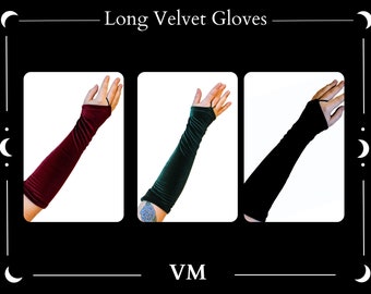 The VM Long Velvet Gloves - Velvet Fingerless Gloves Gothic Christmas Steampunk Arm Warmers Alternative Wedding GottageCore Victorian Gloves