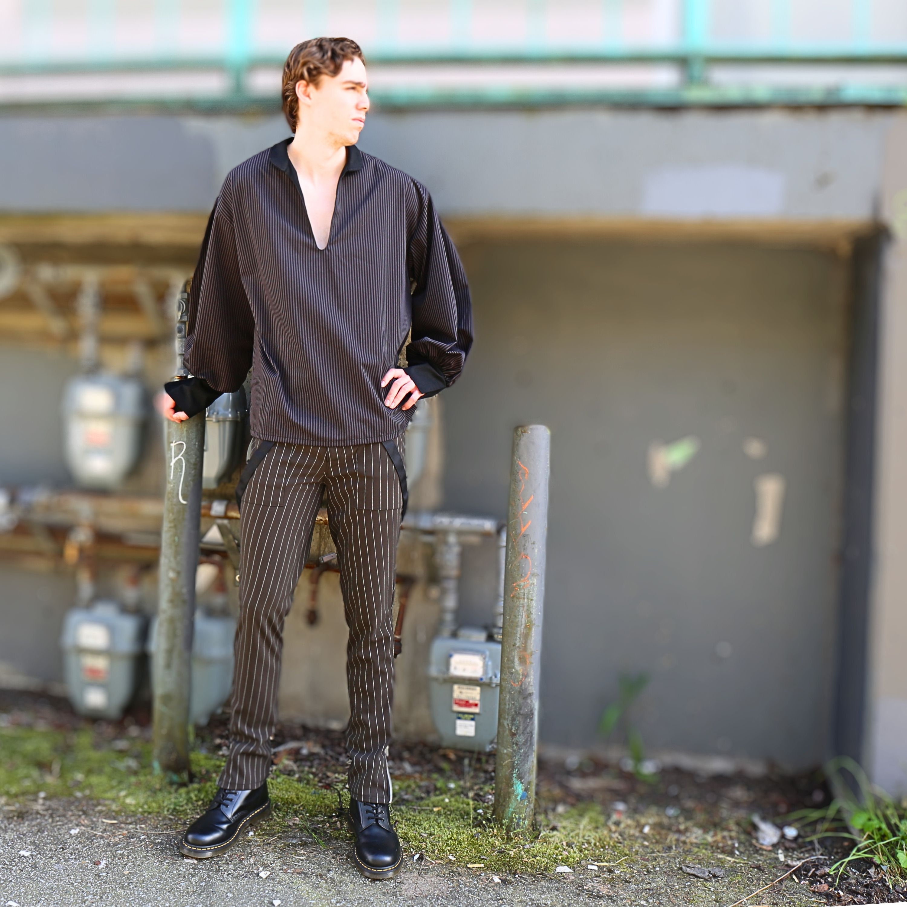 The VM Bondage Pants - Brown and White Pinstripe Gothic