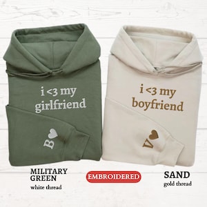 Personalized EMBROIDERED Hoody, Custom I Love My Girlfriend Hooded Sweater, Couples Matching Initial Hoodie, Valentines Day Gift for Him Her