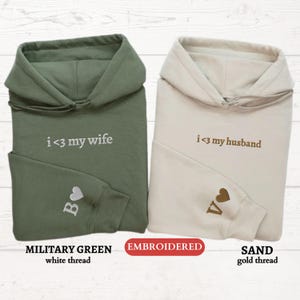 Personalized EMBROIDERED Hoody, Custom I Love My Wife Husband Hooded Sweater,Couples Matching Initial Hoodie,Valentines Day Gift for Him Her