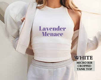 Camiseta Orgullo Lésbico, Top Corto Micro Rib Lavanda Amenaza, Divertida Camiseta Corta Retro Feminista Orgullo Lésbico, Regalo Orgullo Lésbico para Ella